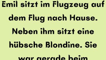 Emil sitzt im Flugzeug auf dem Flug nach Hause
