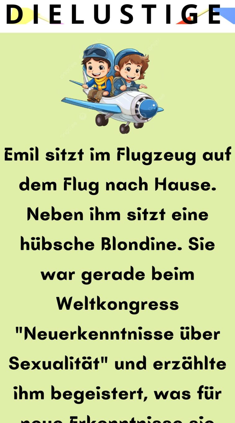 Emil sitzt im Flugzeug auf dem Flug nach Hause